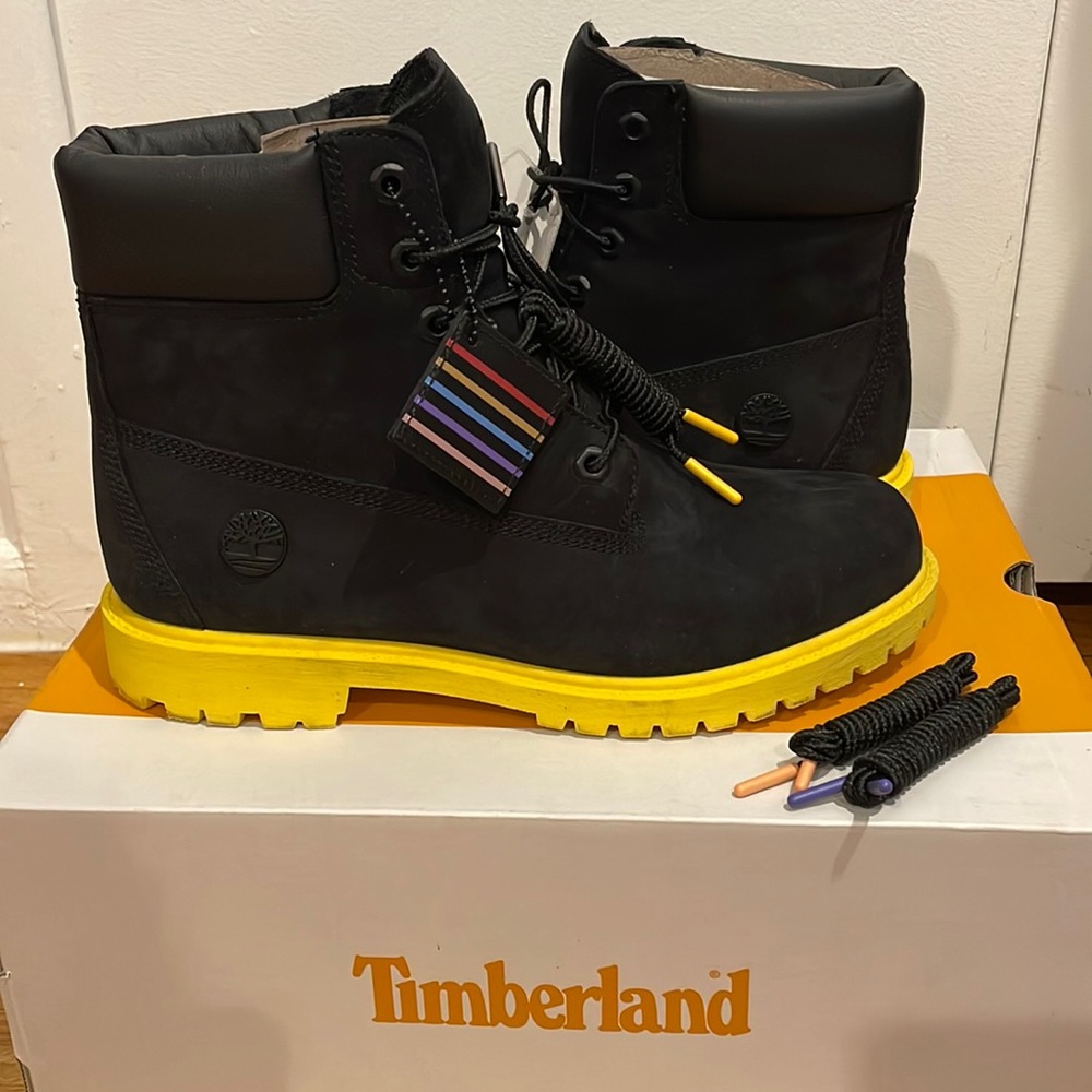 Black and yellow Timberland boot